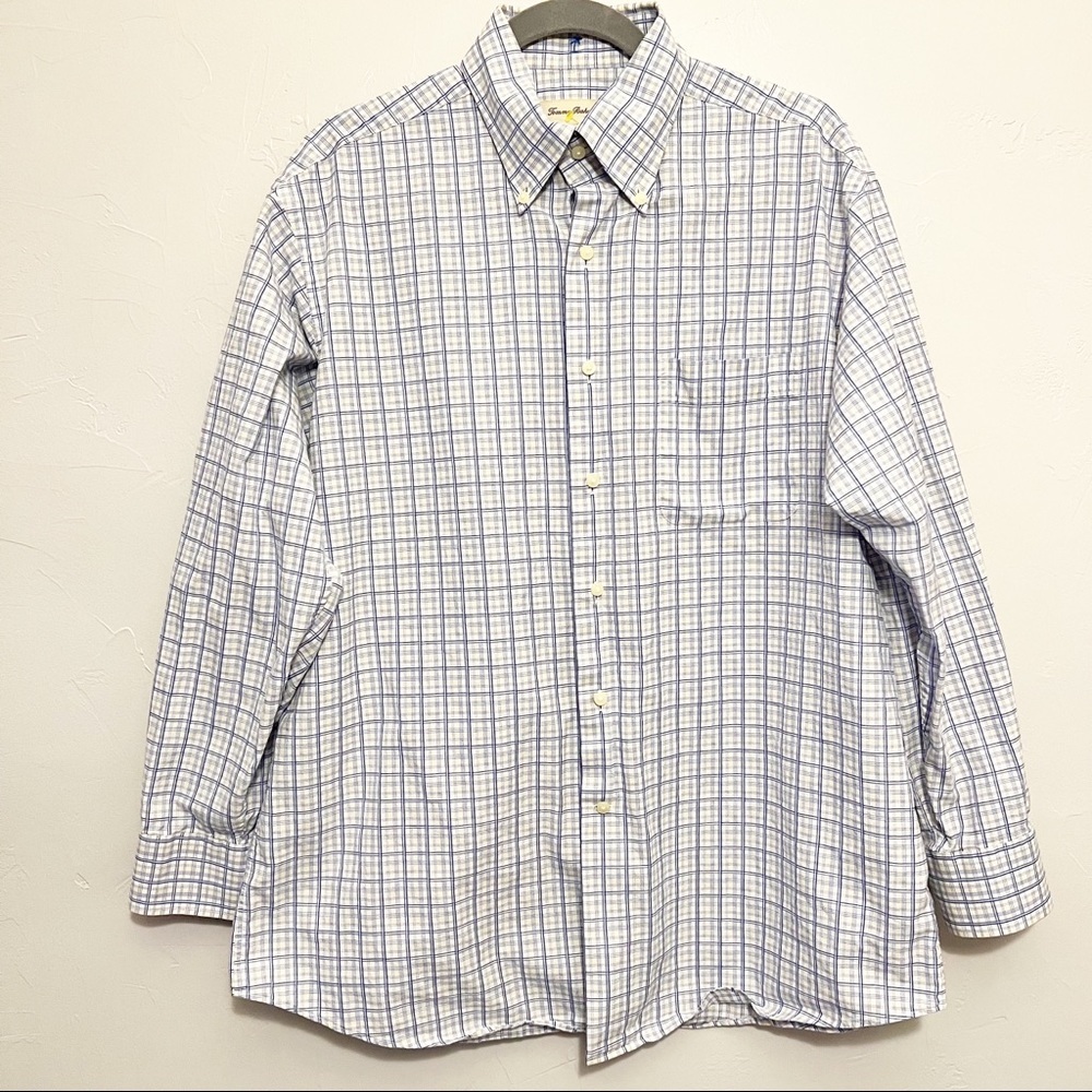 Tommy Bahama Cotton Button Down Shirt Blue Yellow size 16 32-33